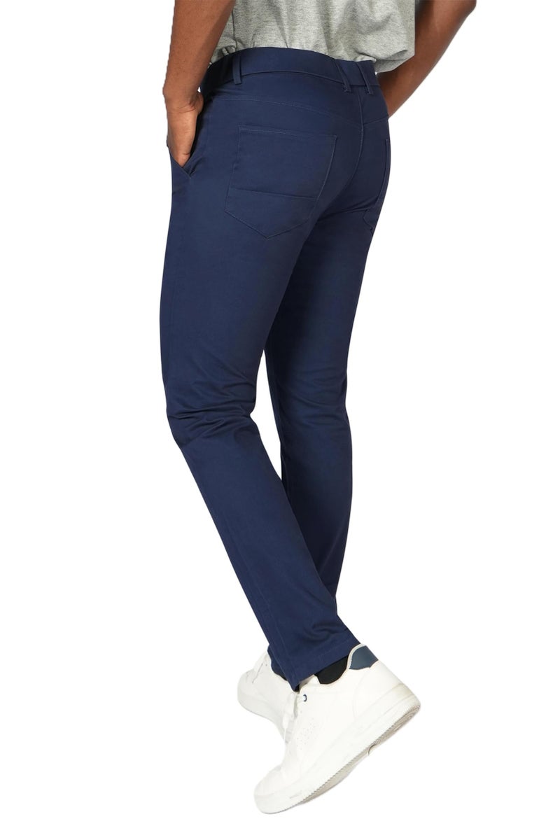 Plaid&Plain Men's Skinny Stretchy Navy Blue Pants Colored Pants Slim Fit Slacks Tapered Trousers 819 Navy Blue 34X32 - Image 4